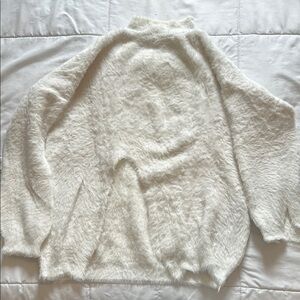 Cozy White Turtleneck Sweater with Fuzzy Texture